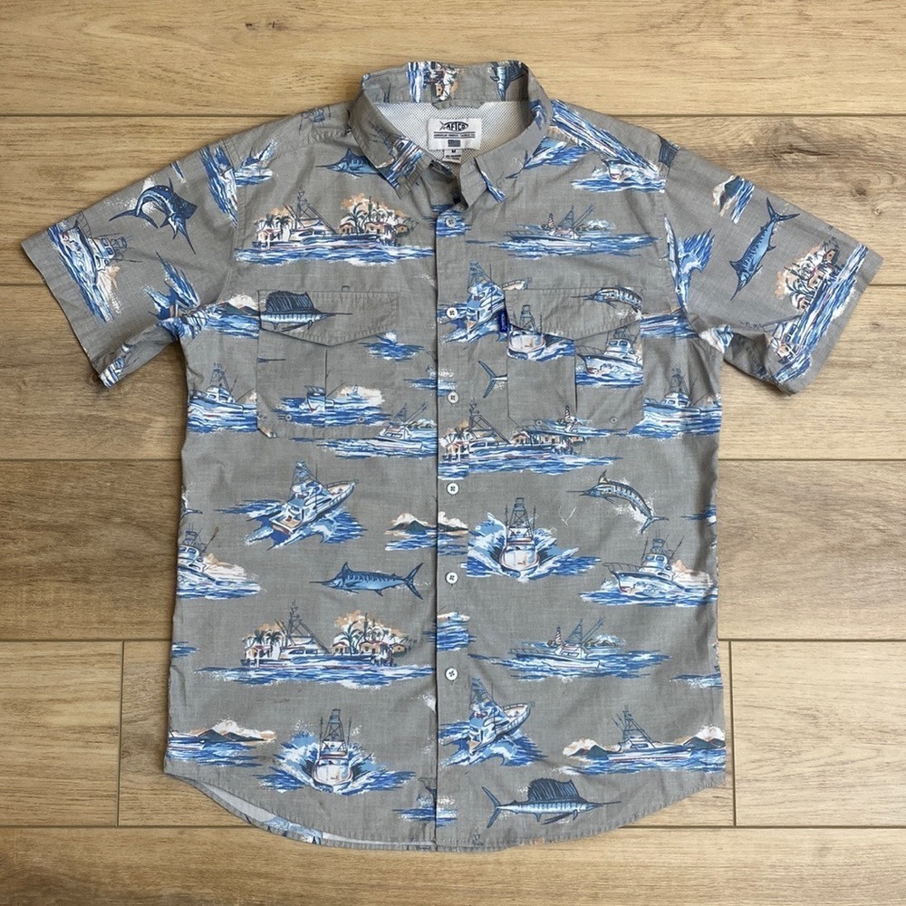 AFTCO Vented Button Down Hawaiian Shirt
